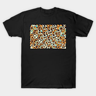 Bubbles and curves, geometric design in orange and blue T-Shirt